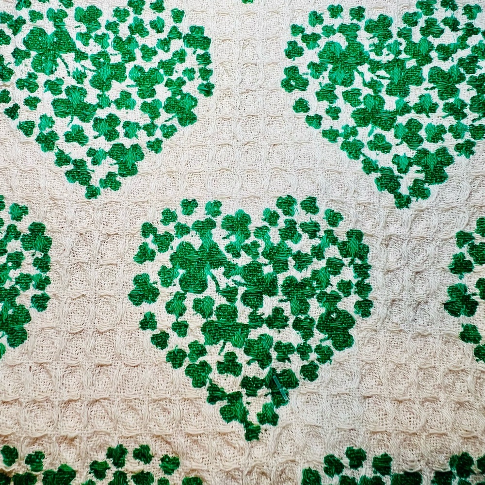 3 Hearts & Green Clover Kitchen Towels Waffle Weave St Patrick’s Shamrocks Love